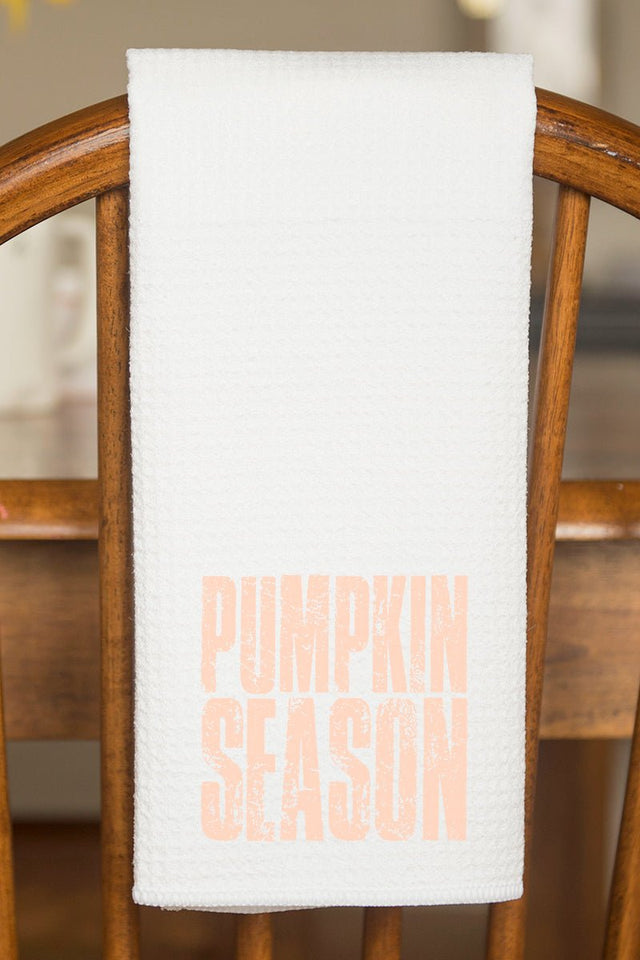 Distressed Pumpkin Season Waffle Kitchen Towel - Wholesale Accessory Market