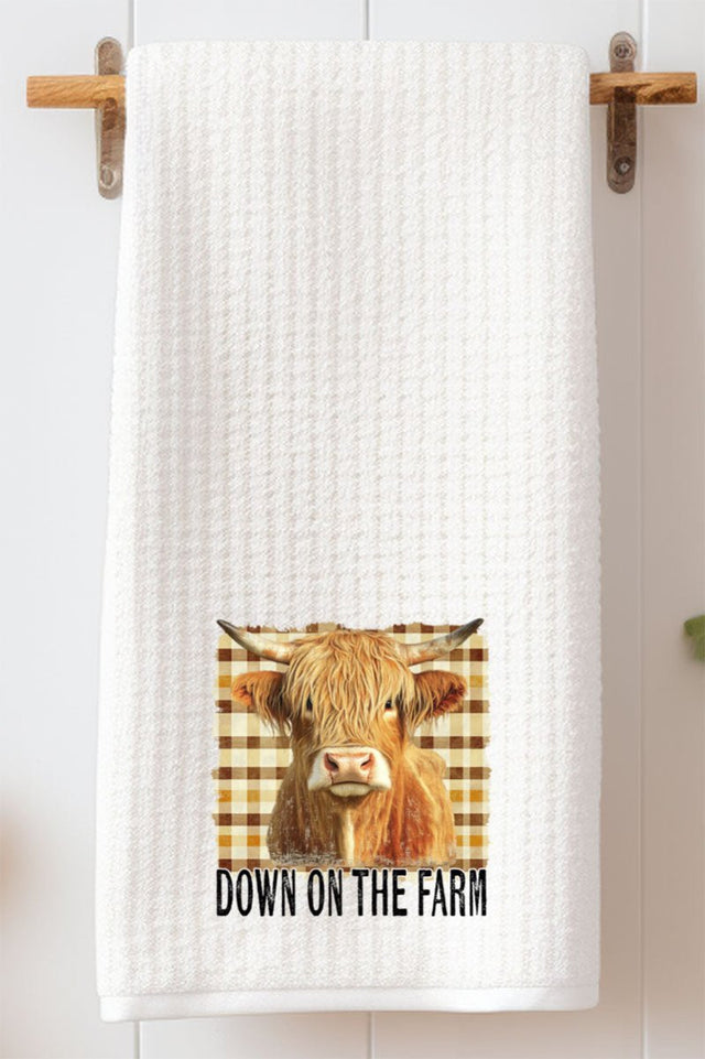 Down On The Farm Highland Cow Waffle Kitchen Towel - Wholesale Accessory Market