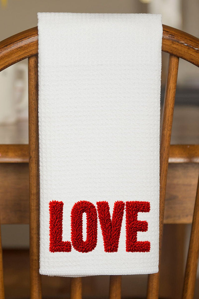 Fall In Love Faux Yarn Waffle Kitchen Towel - Wholesale Accessory Market