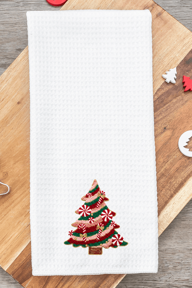 Faux Yarn Candy Cane Wishes Waffle Kitchen Towel - Wholesale Accessory Market
