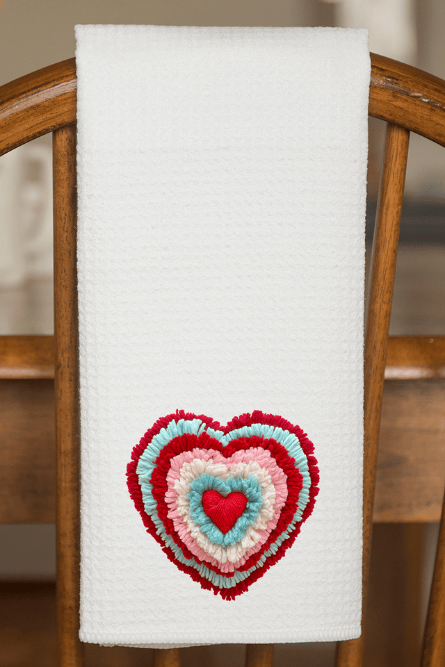 Faux Yarn Heart Collection Waffle Kitchen Towel - Wholesale Accessory Market