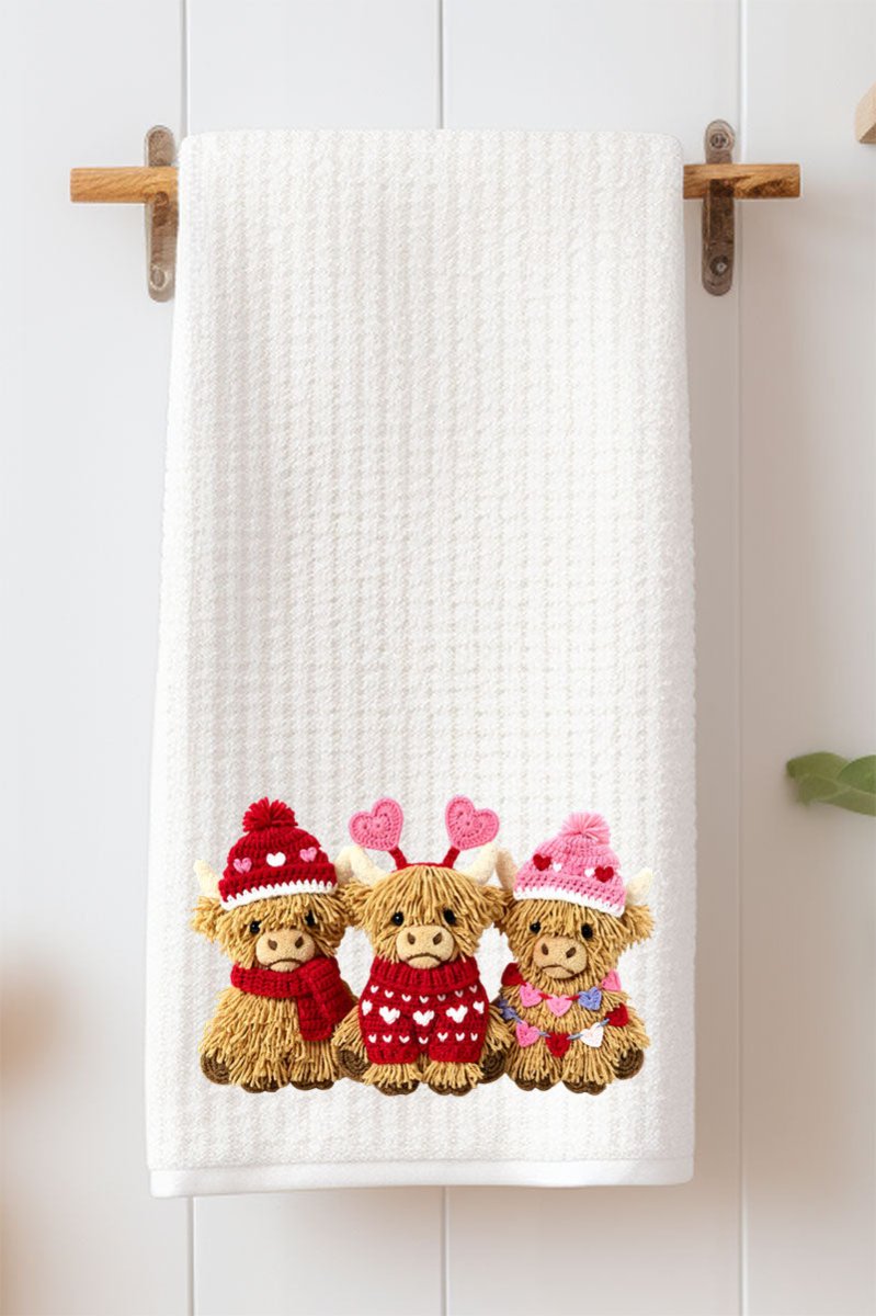 Faux Yarn Highland Hearts Waffle Kitchen Towel - Wholesale Accessory Market