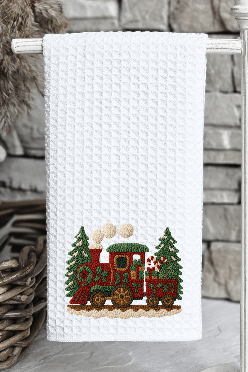 Faux Yarn Mistletoe Express Waffle Kitchen Towel - Wholesale Accessory Market