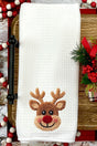 Faux Yarn Red Nose Reindeer Waffle Kitchen Towel - Wholesale Accessory Market