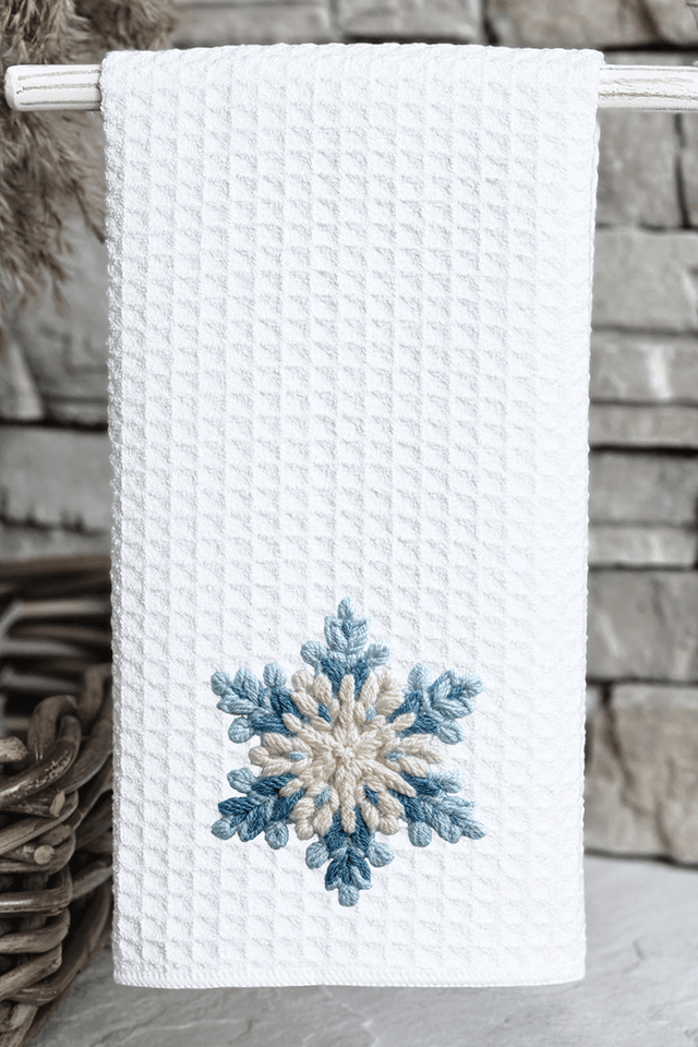 Faux Yarn Snow Day Snowflake Waffle Kitchen Towel - Wholesale Accessory Market