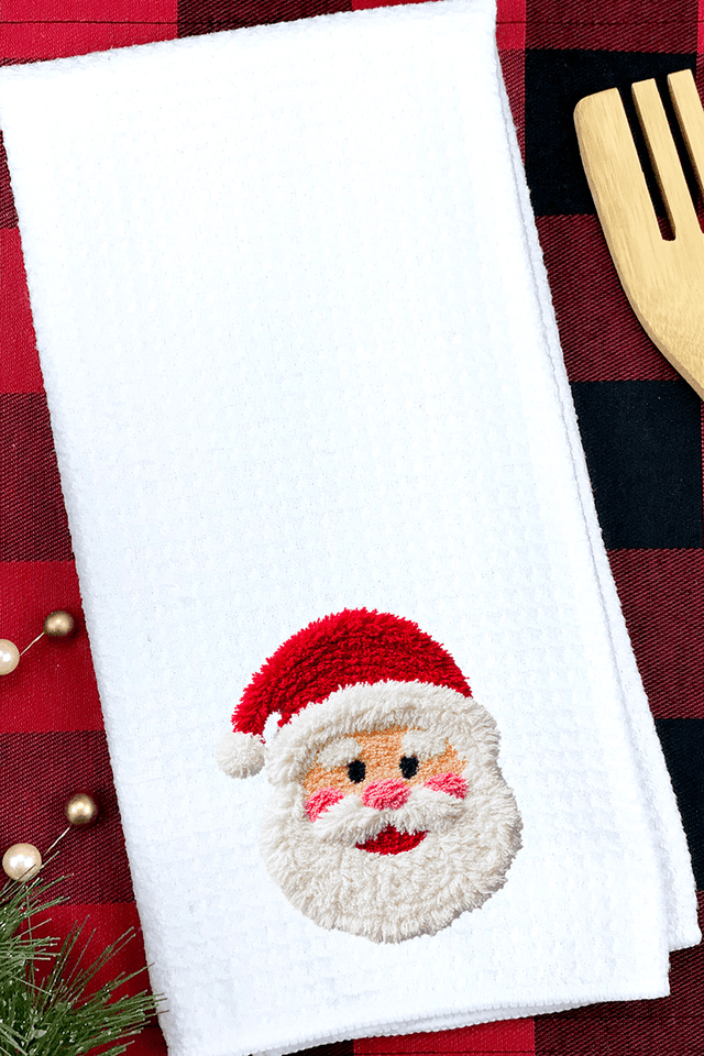 Faux Yarn Stitched With Cheer Santa Waffle Kitchen Towel - Wholesale Accessory Market