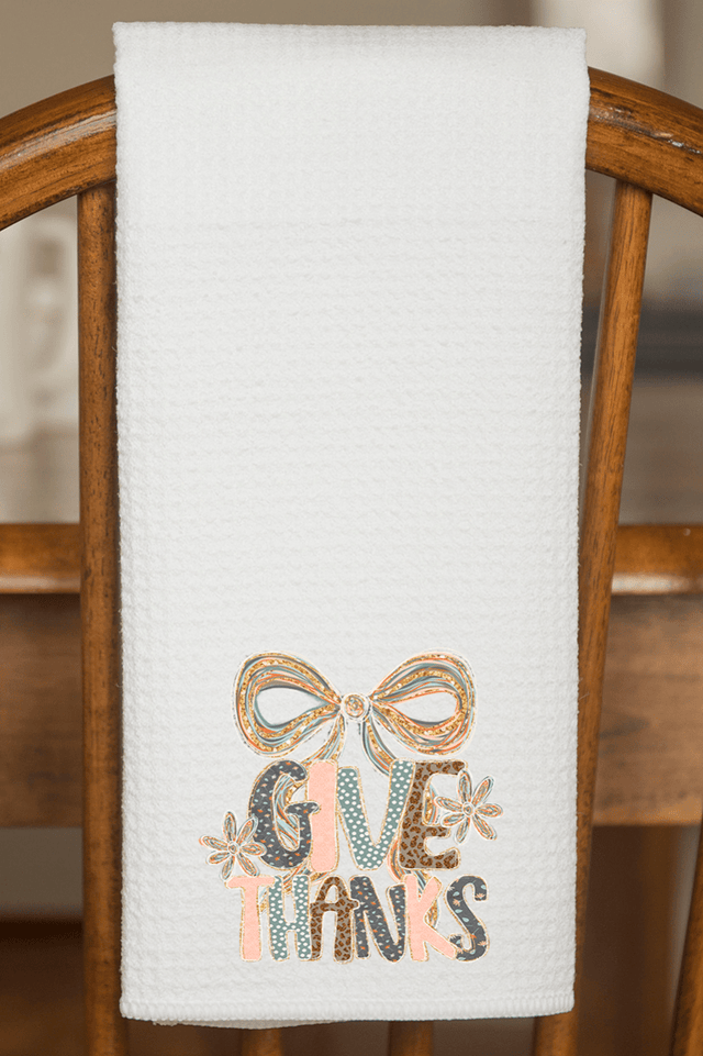 Give Thanks Coquette Waffle Kitchen Towel - Wholesale Accessory Market