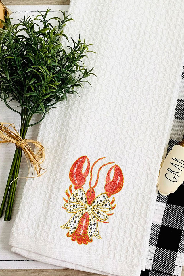Glitzy Crawfish Coquette Bow Waffle Kitchen Towel - Wholesale Accessory Market