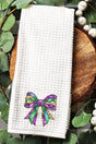 Glitzy Mardi Gras Bow Waffle Kitchen Towel - Wholesale Accessory Market