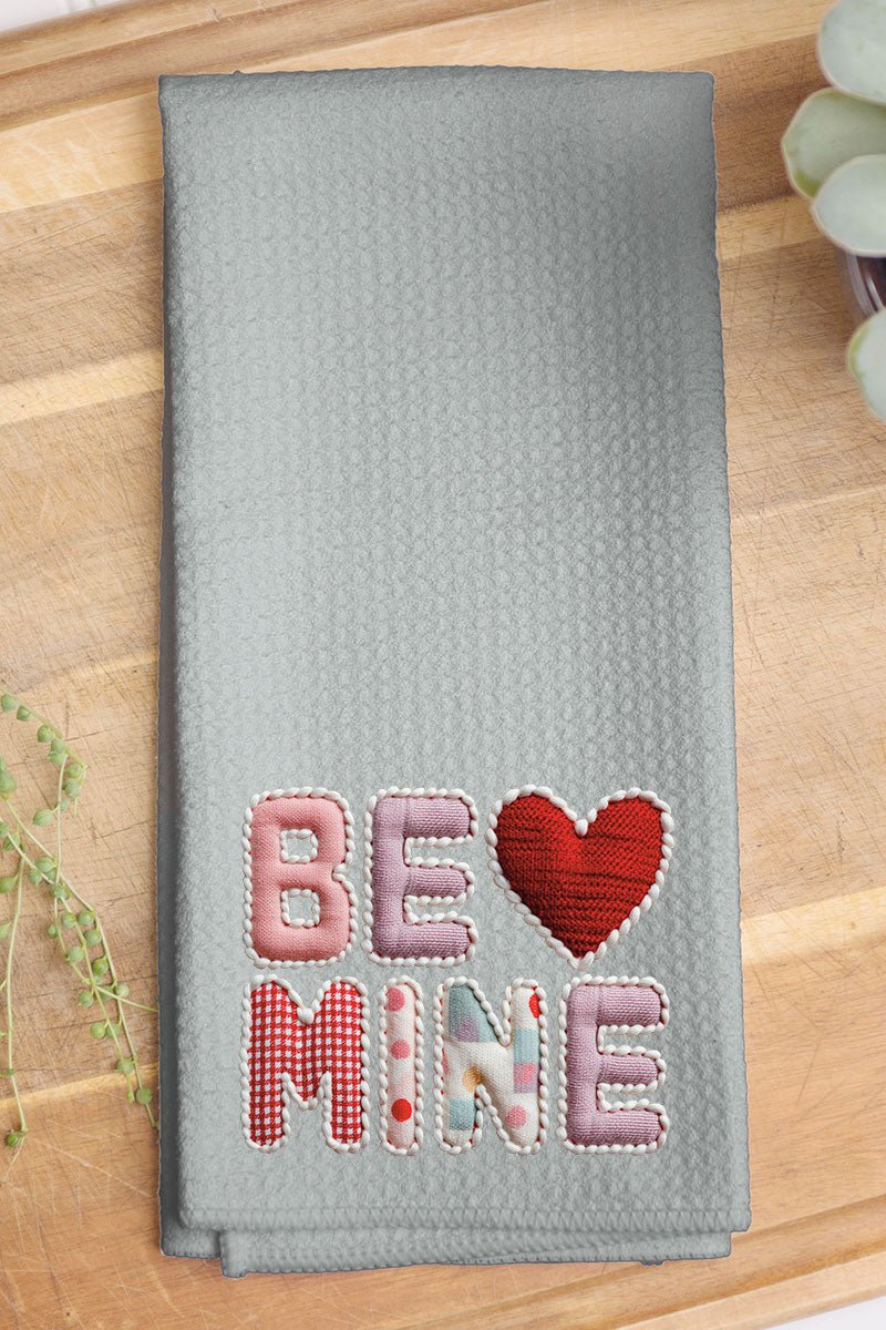 Be Mine Faux Yarn Gray Waffle Kitchen Towel - Wholesale Accessory Market