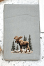 Faux Yarn Winter Moose Gray Waffle Kitchen Towel - Wholesale Accessory Market