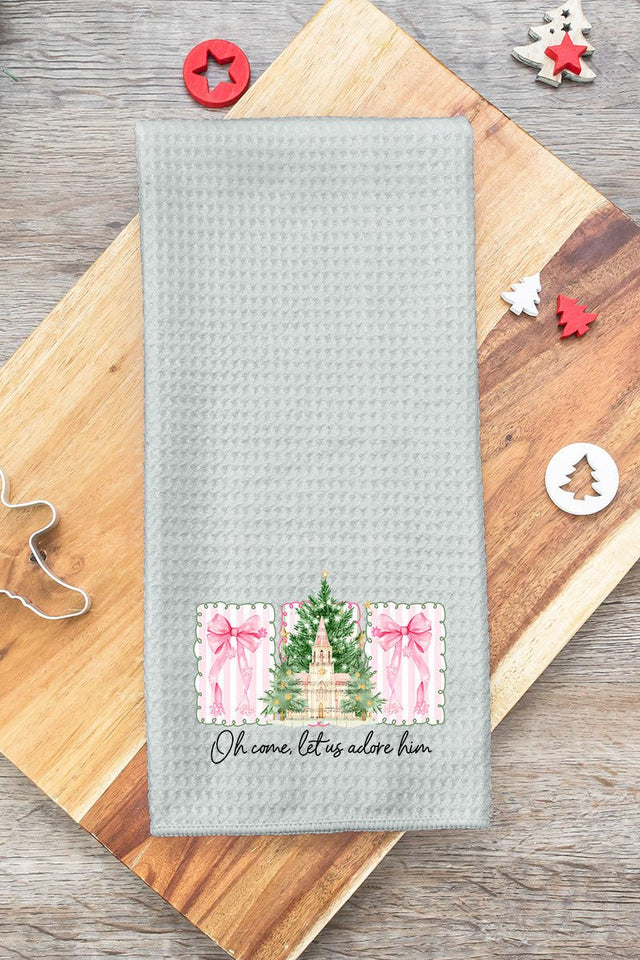 Notes Oh Come Let Us Adore Him Gray Waffle Kitchen Towel - Wholesale Accessory Market