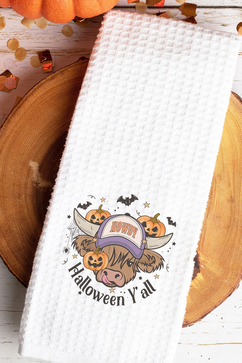 Howdy Halloween Highland Cow Waffle Kitchen Towel - Wholesale Accessory Market