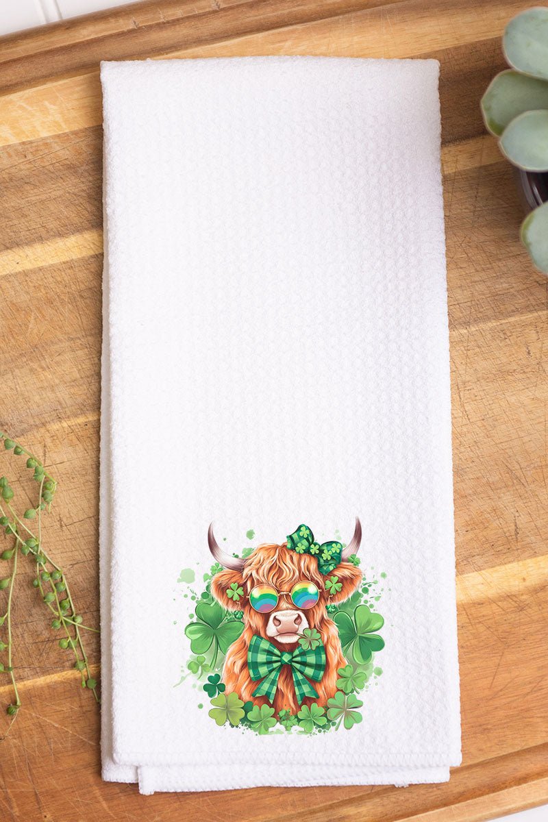 Lucky Clover Highland Cow Waffle Kitchen Towel - Wholesale Accessory Market