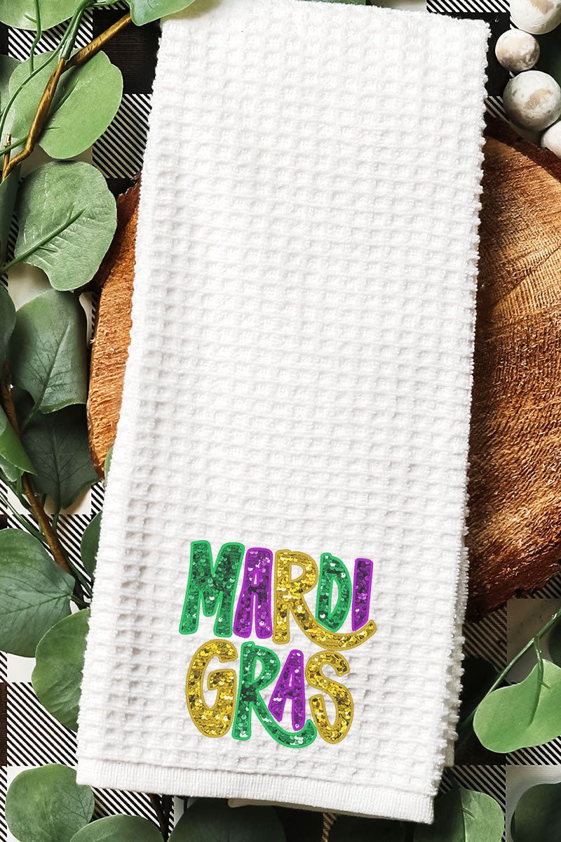Mardi Gras Doodle Faux Glitter Waffle Kitchen Towel - Wholesale Accessory Market