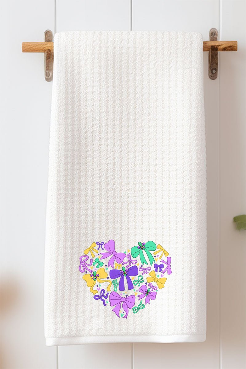Mardi Magic Bows Waffle Kitchen Towel - Wholesale Accessory Market
