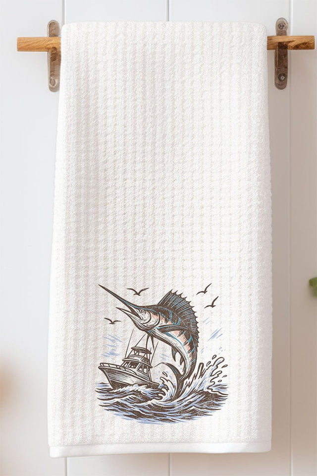 Marlin Waves Waffle Kitchen Towel - Wholesale Accessory Market