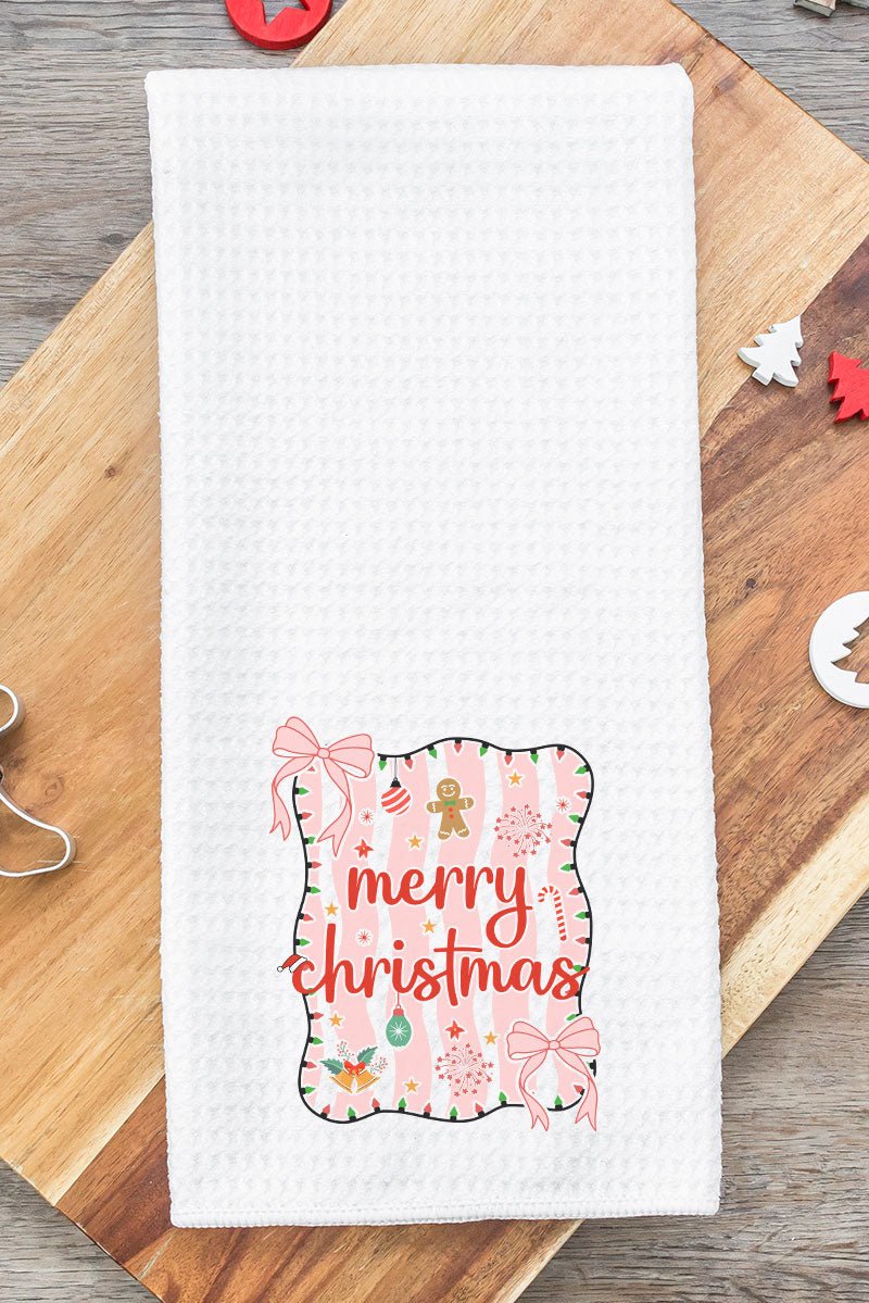 Merry Christmas Doodle Coquette Waffle Kitchen Towel - Wholesale Accessory Market