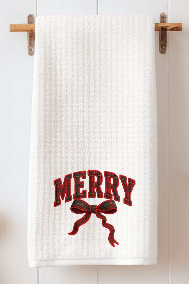 Merry In Plaid Waffle Kitchen Towel - Wholesale Accessory Market