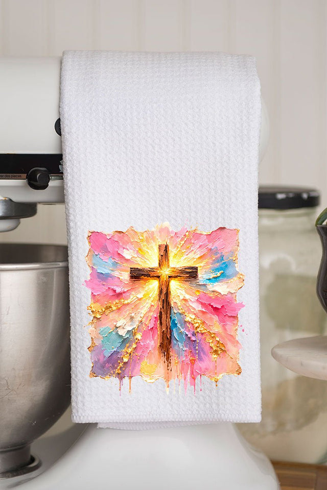 Pastel Brushstroke Cross Waffle Kitchen Towel - Wholesale Accessory Market