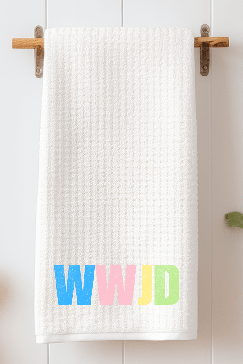 Pastel WWJD Waffle Kitchen Towel - Wholesale Accessory Market