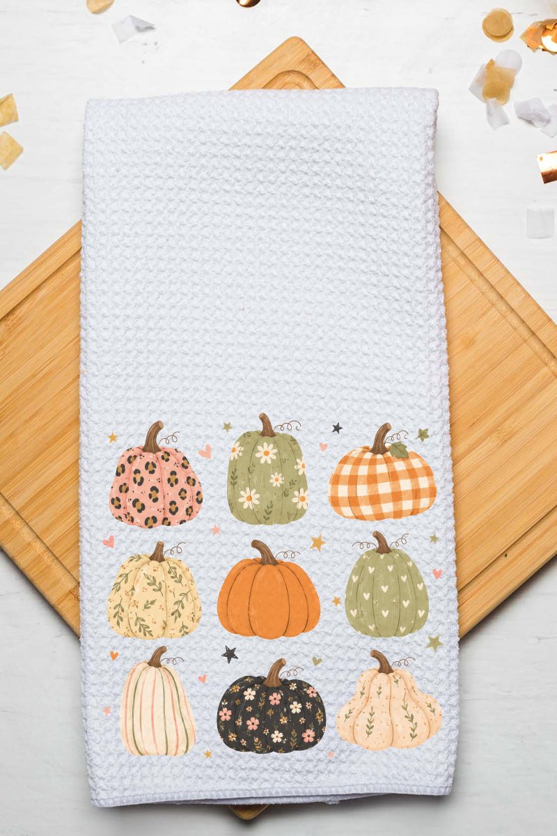 Patchwork Pumpkin Parade Waffle Kitchen Towel - Wholesale Accessory Market