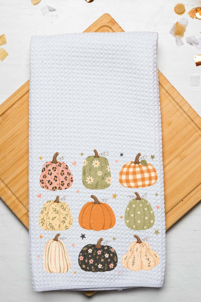 Patchwork Pumpkin Parade Waffle Kitchen Towel - Wholesale Accessory Market