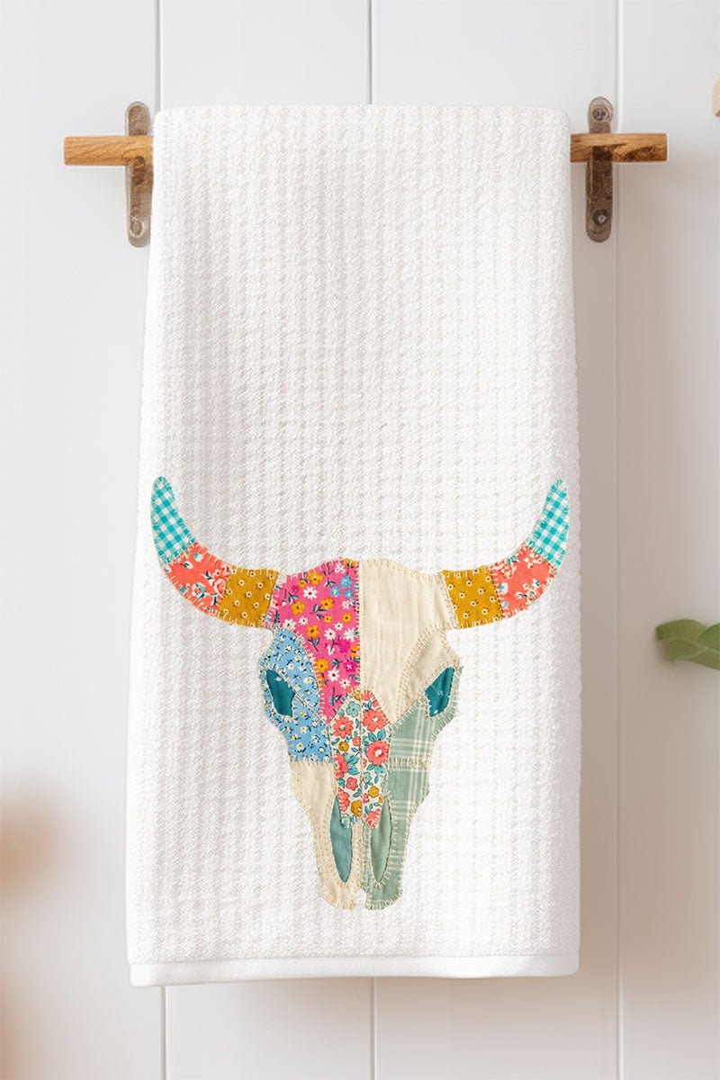 Patchwork Steer Head Waffle Kitchen Towel - Wholesale Accessory Market