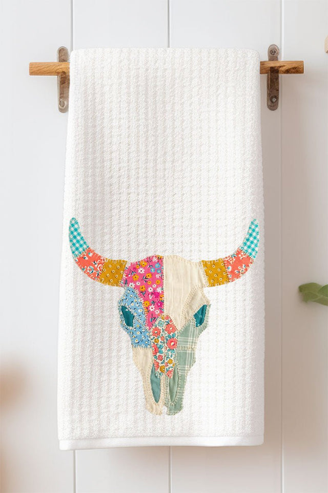 Patchwork Steer Head Waffle Kitchen Towel - Wholesale Accessory Market