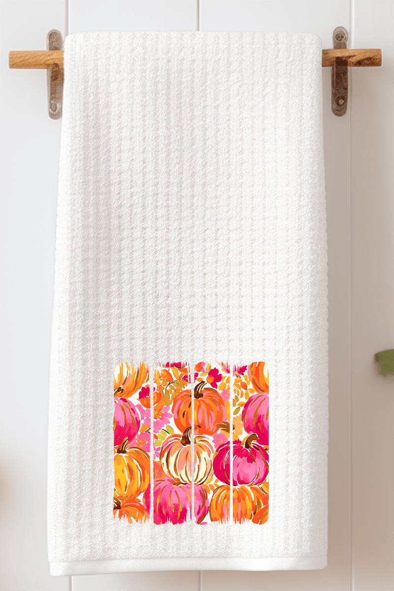 Preppy Pumpkin Brushstroke Waffle Kitchen Towel - Wholesale Accessory Market