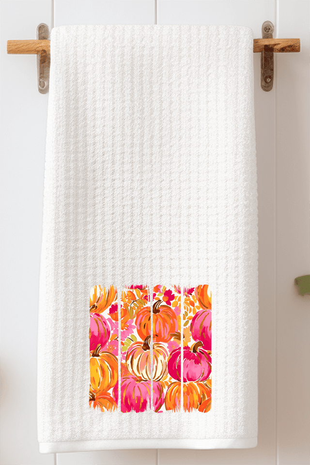 Preppy Pumpkin Brushstroke Waffle Kitchen Towel - Wholesale Accessory Market