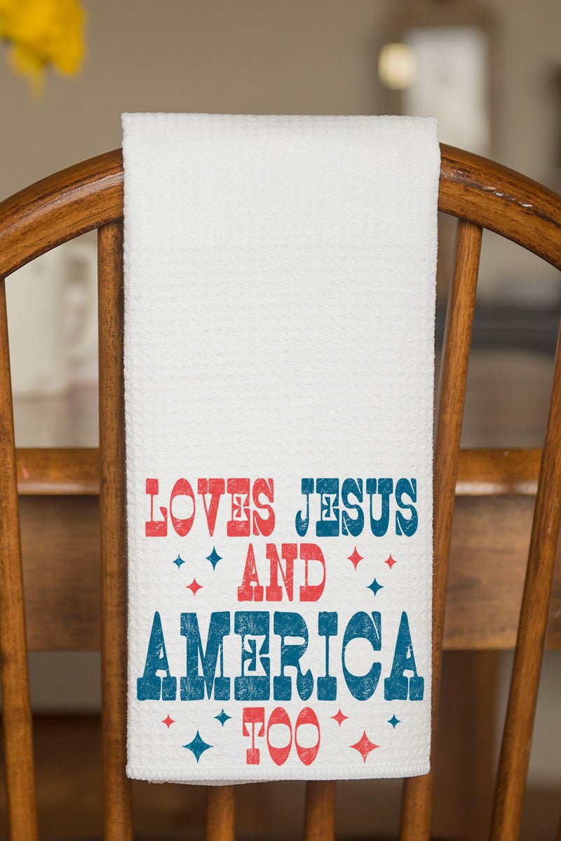 Retro Loves Jesus & America Too Waffle Kitchen Towel - Wholesale Accessory Market