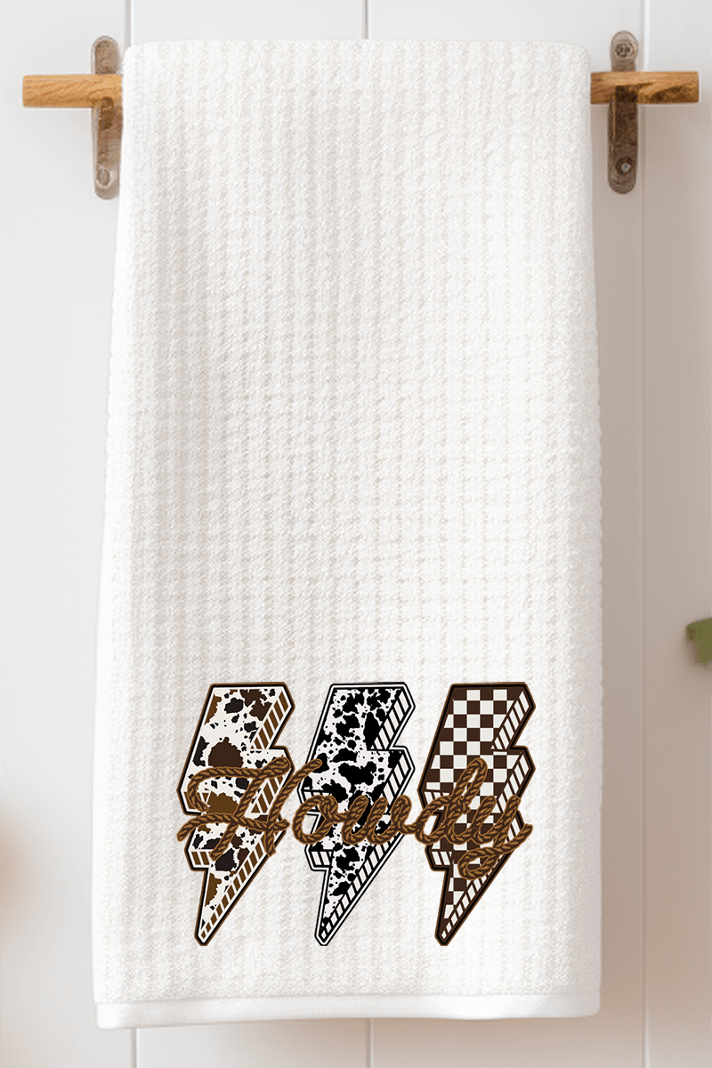 Roping Howdy Lightning Bolt Waffle Kitchen Towel - Wholesale Accessory Market
