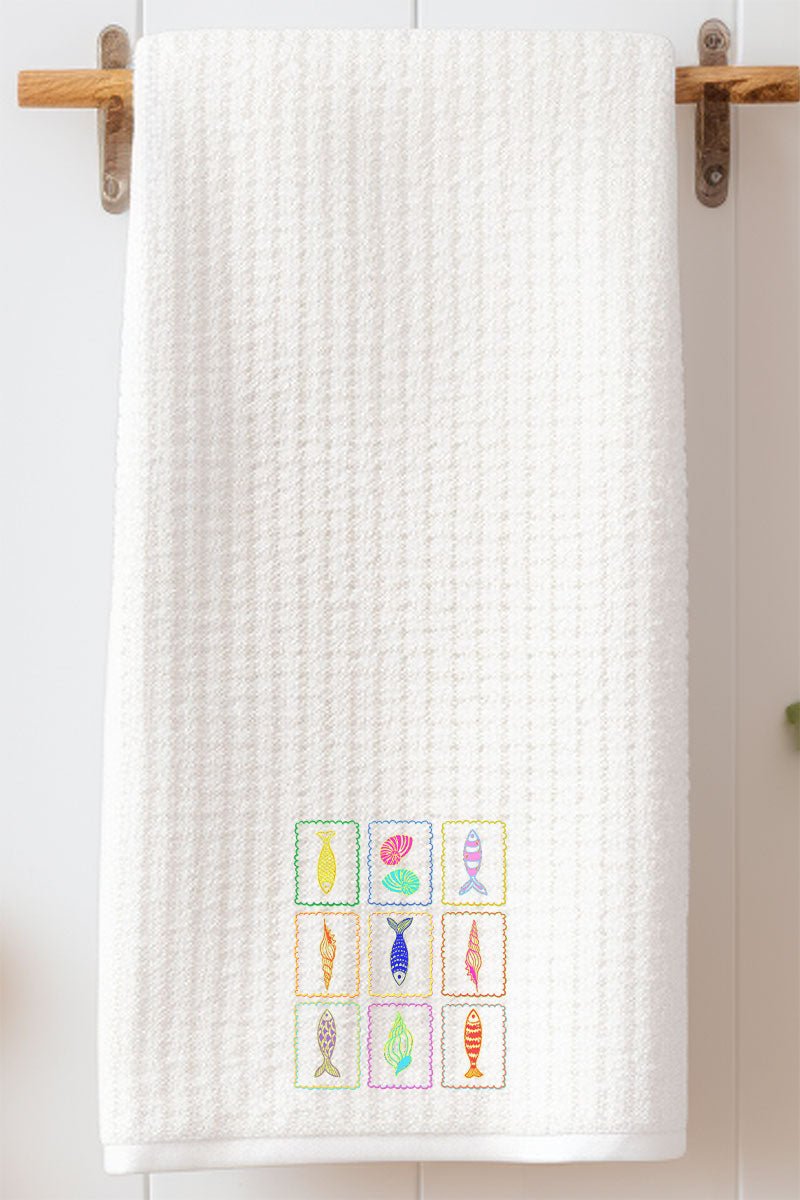 Sea Life Stamps Waffle Kitchen Towel - Wholesale Accessory Market