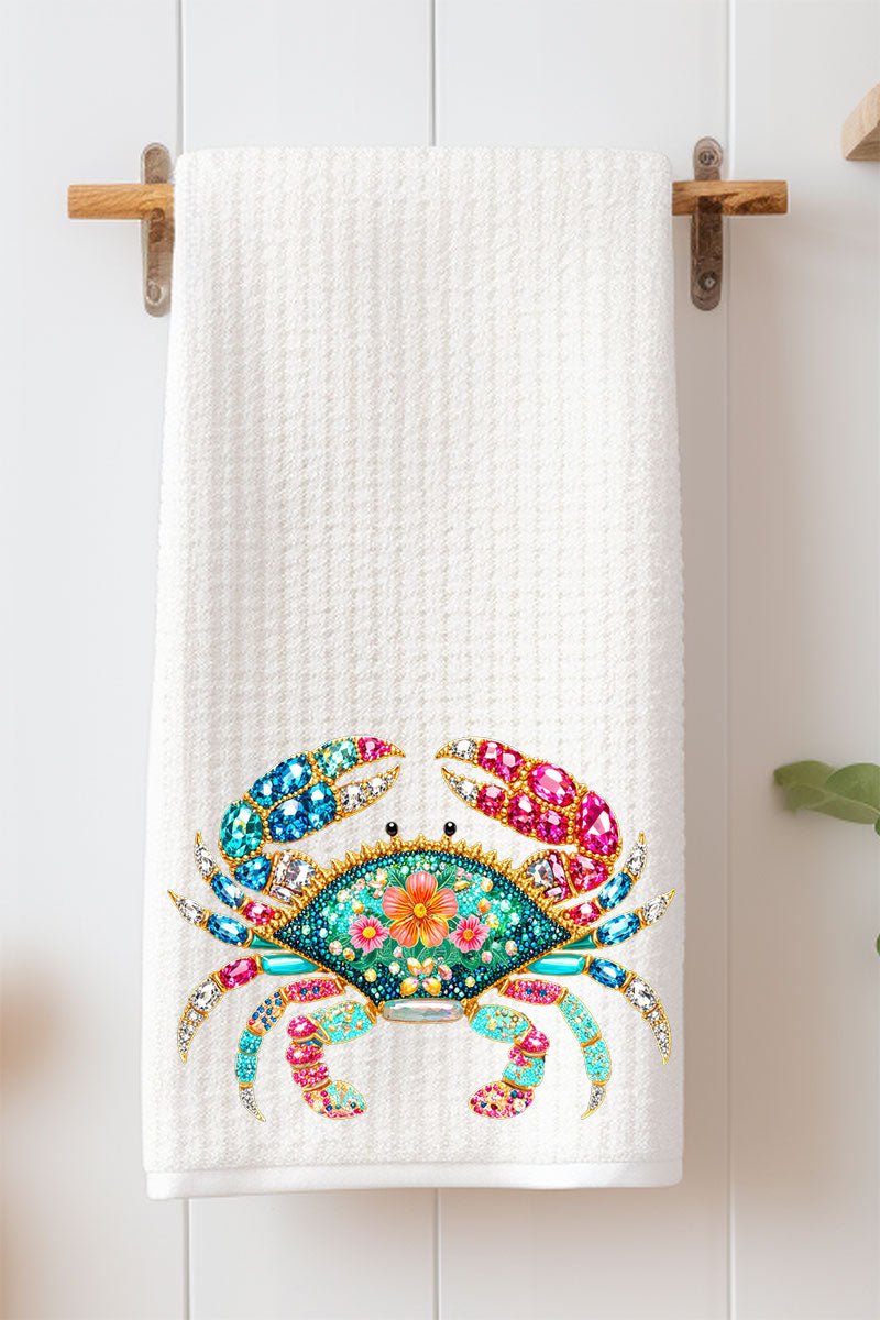 Seaside Sparkle Crab Waffle Kitchen Towel - Wholesale Accessory Market