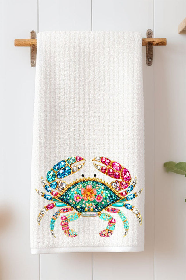 Seaside Sparkle Crab Waffle Kitchen Towel - Wholesale Accessory Market
