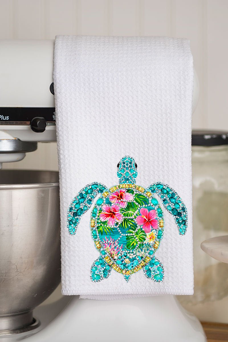 Seaside Sparkle Turtle Waffle Kitchen Towel - Wholesale Accessory Market