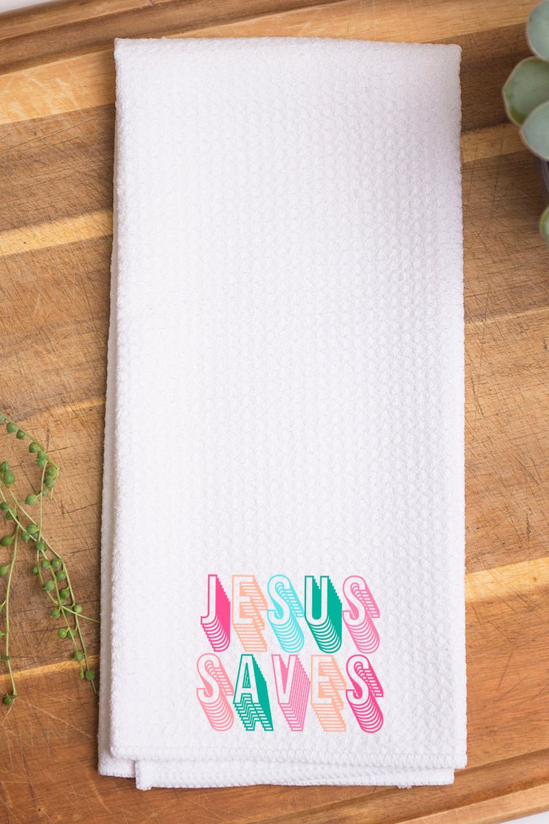 Stacked Jesus Saves Waffle Kitchen Towel - Wholesale Accessory Market