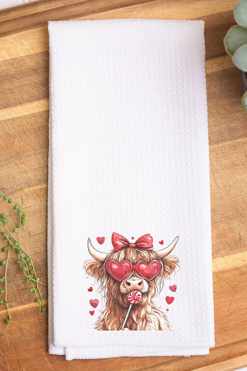 Sucker For Love Highland Cow Waffle Kitchen Towel - Wholesale Accessory Market