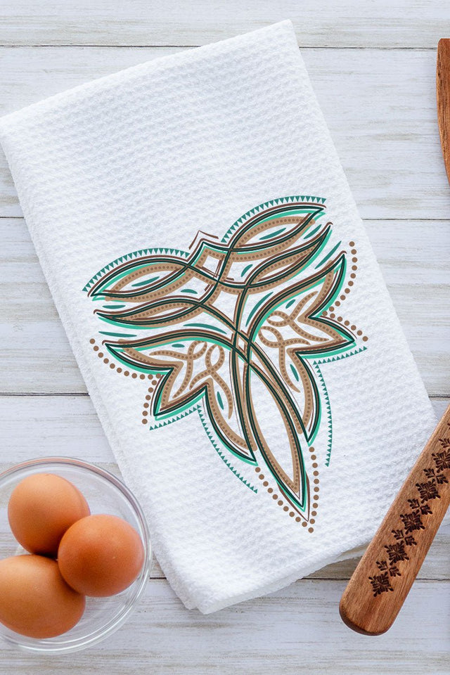 Tan Boot Stitch Waffle Kitchen Towel - Wholesale Accessory Market