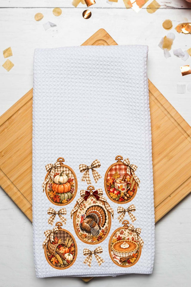 Thanksgiving Portraits Waffle Kitchen Towel - Wholesale Accessory Market