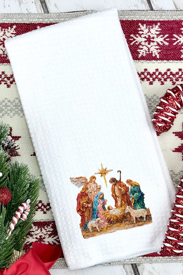 The Painted Nativity Scene Waffle Kitchen Towel - Wholesale Accessory Market