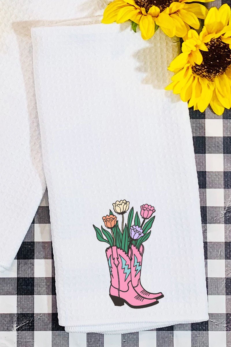 Tulip Cowgirl Boots Waffle Kitchen Towel - Wholesale Accessory Market