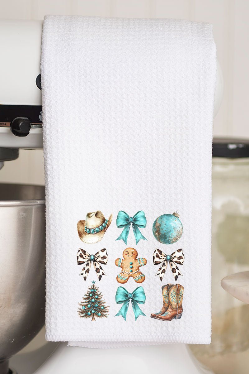 Turquoise Country Christmas Waffle Kitchen Towel - Wholesale Accessory Market