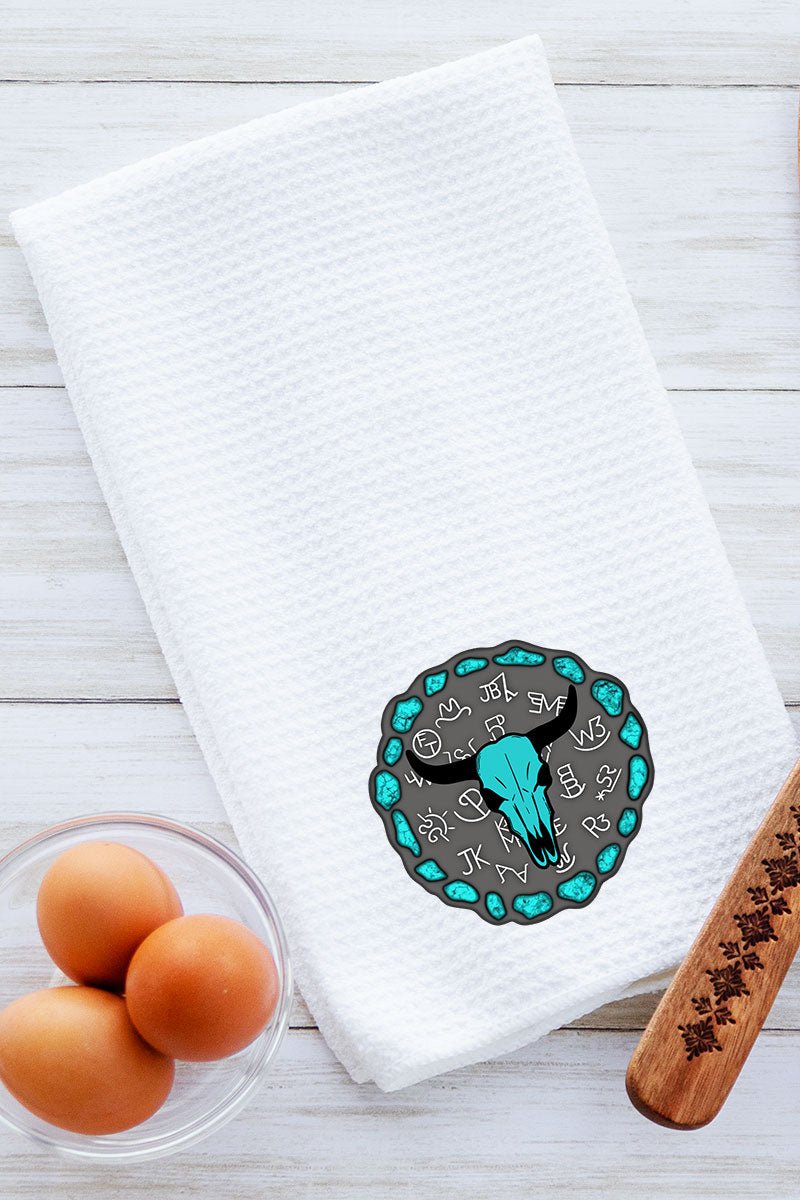 Turquoise Steer Stone Waffle Kitchen Towel