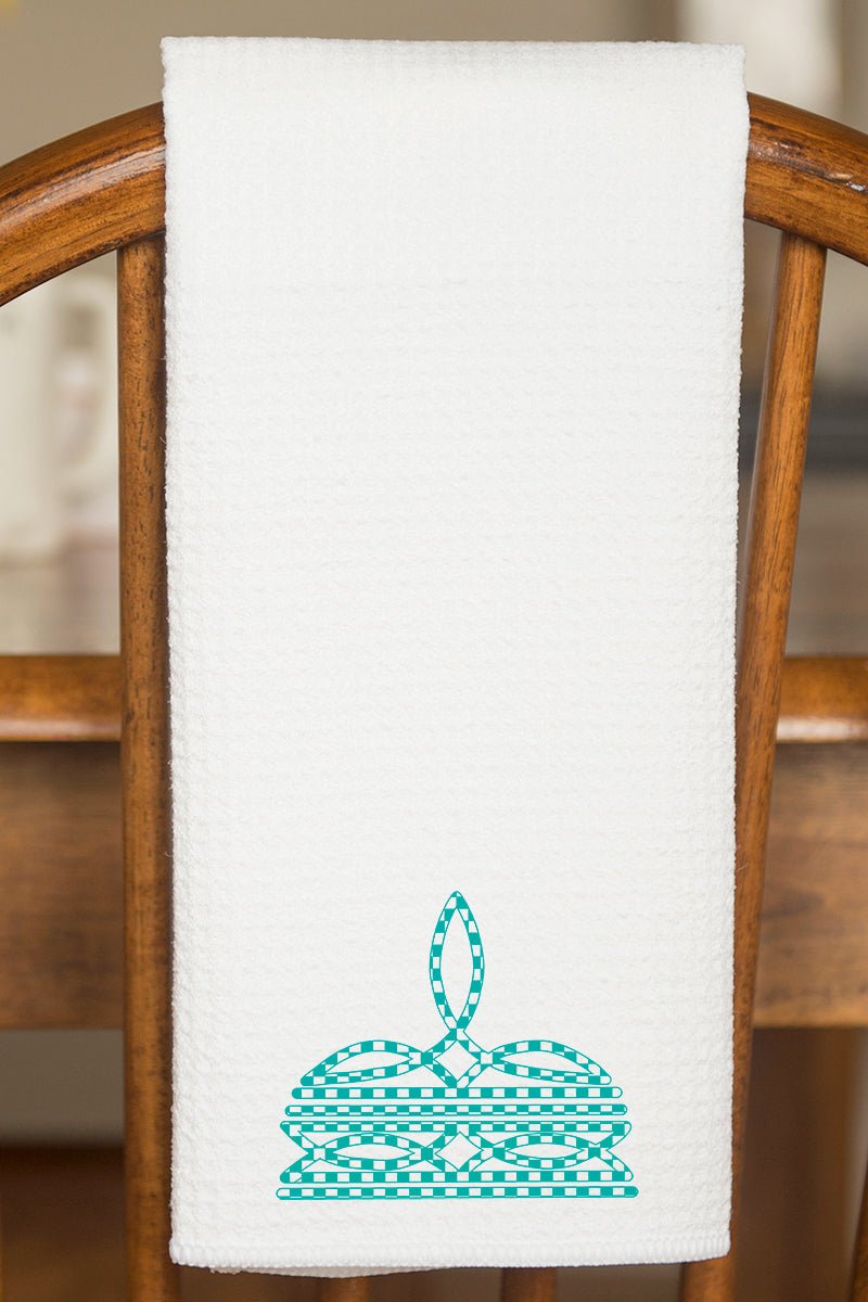 Turquoise Checkered Boot Stitch Waffle Kitchen Towel - Wholesale Accessory Market