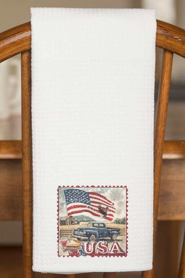 Vintage USA Stamp Waffle Kitchen Towel - Wholesale Accessory Market