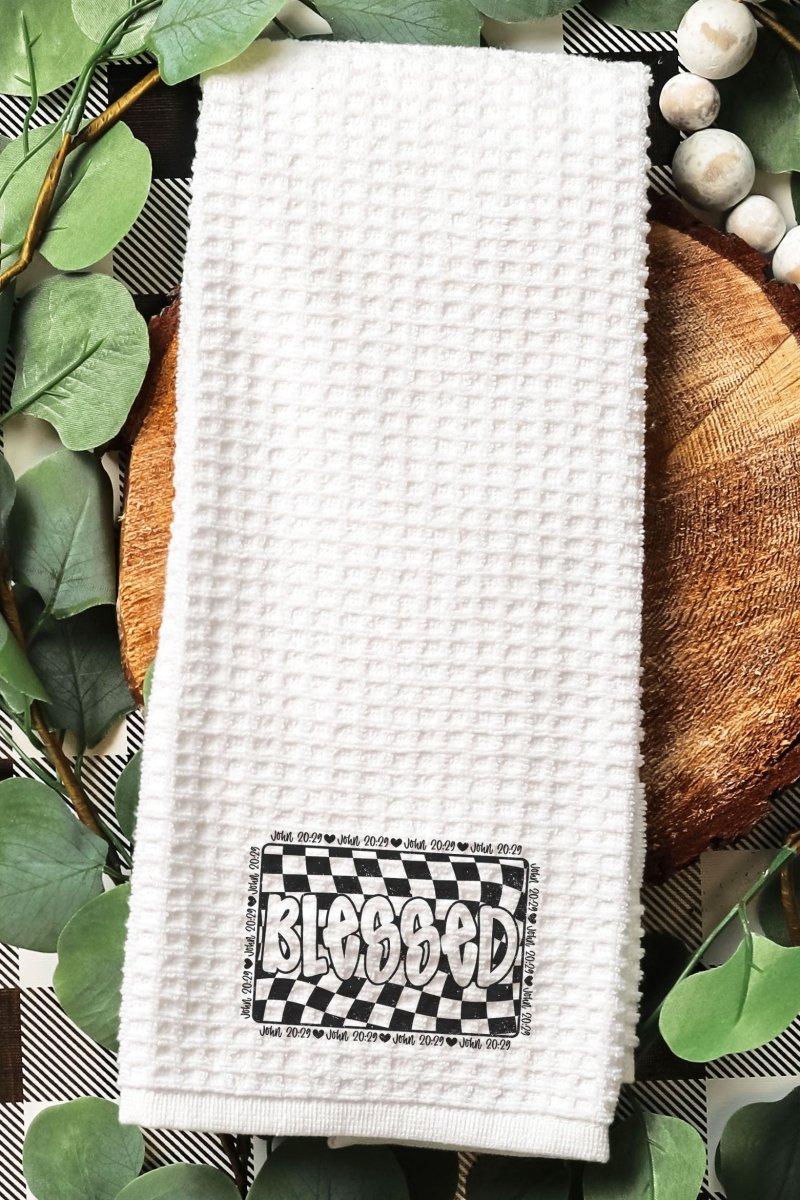 Wavy Checkered Blessed Waffle Kitchen Towel - Wholesale Accessory Market