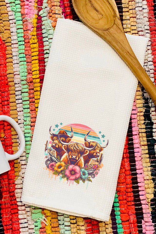 Western Highland Cow Trio Waffle Kitchen Towel - Wholesale Accessory Market