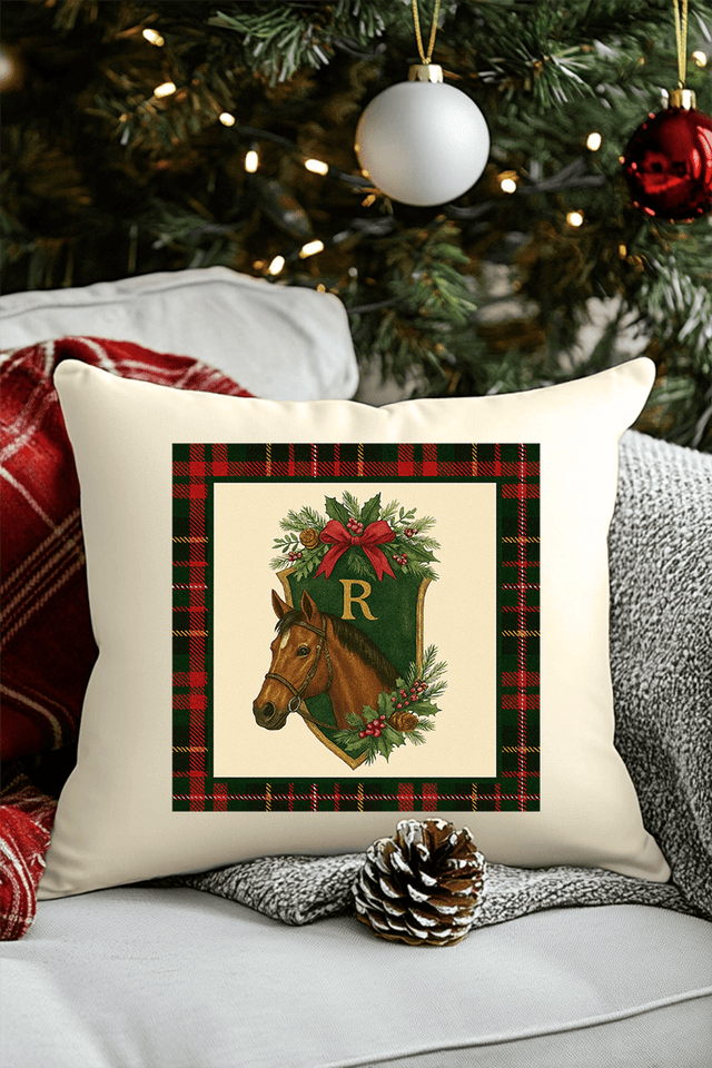 Equestrian Holiday Monogram Crest Decorative Pillow Cover - Wholesale Accessory Market